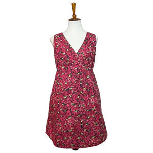 Garnet Hill Womens Pink Spring Floral Fit & Flare Surplice Neck Dress Size 6